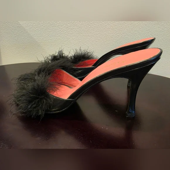 SALE Black Mules With Feather Accent - Picture 5 of 10